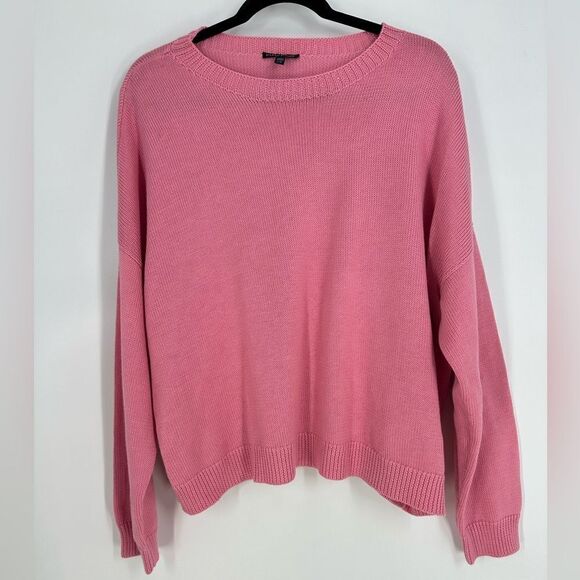 EILEEN FISHER Women’s Candy Pink Drop Shoulder Knit Tencel/Cotton Sweater Sz L - Picture 1 of 9